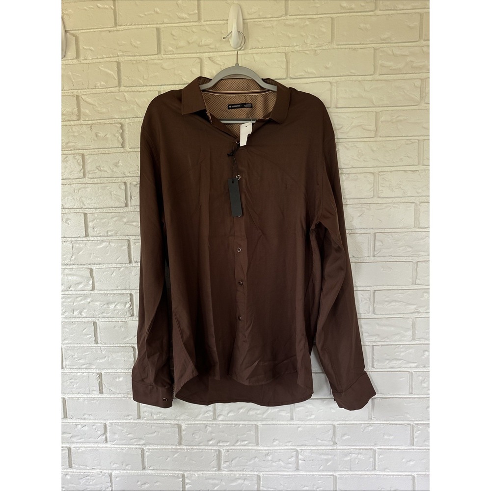 No Narrative NWT Men's Brown Shirt‎ XL Minimal Modern Slim Soft Button Down